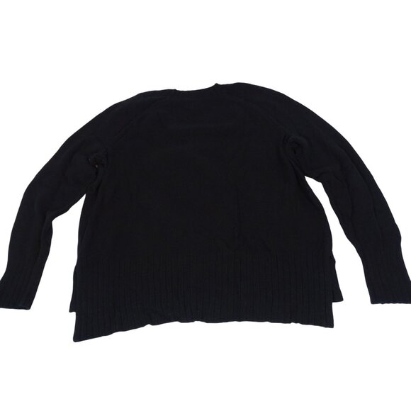 Old Navy Black Ribbed Trim V-Neck Sweater Women Size M Long Sleeve Side Slit - Picture 3 of 9